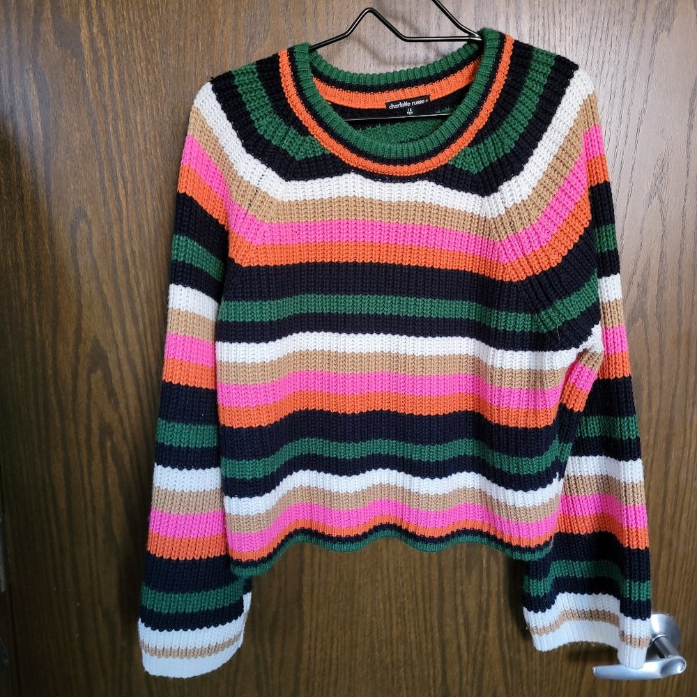 Charlotte Russe Oversize Striped Cropped Sweater Size 1X Rainbow Bright Colors!